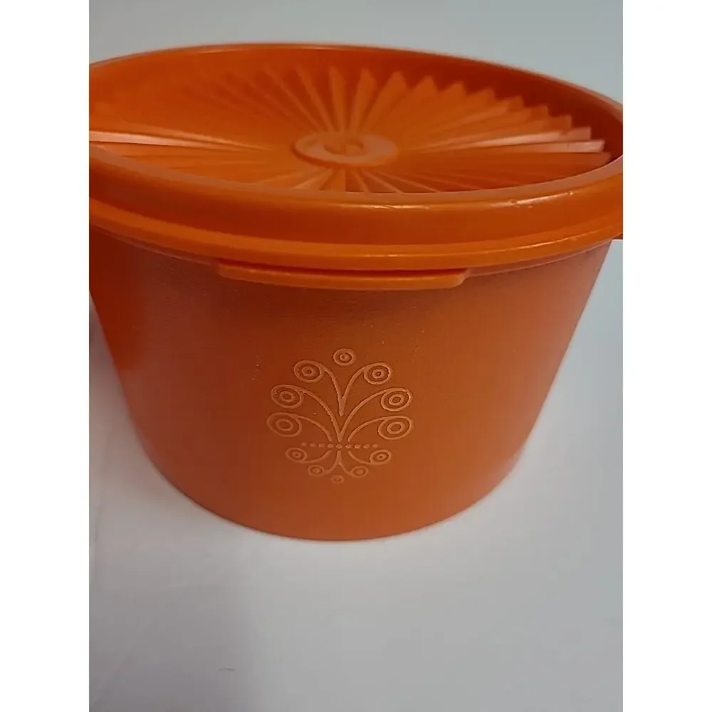 Tupperware Canister Set With Lids Orange Harvest Servalier Vintage Set of 2